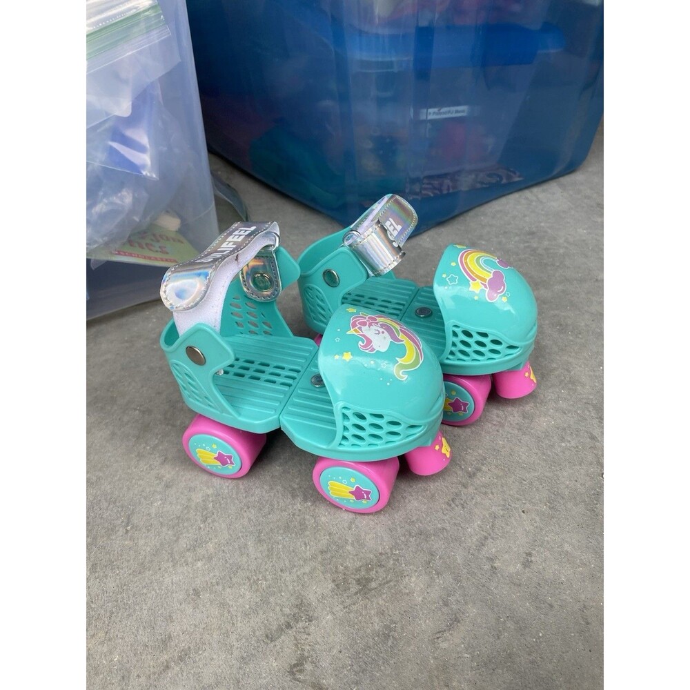 Sulifeel Kids Adjustable Roller Skates Teal Pink Unicorn Rainbow